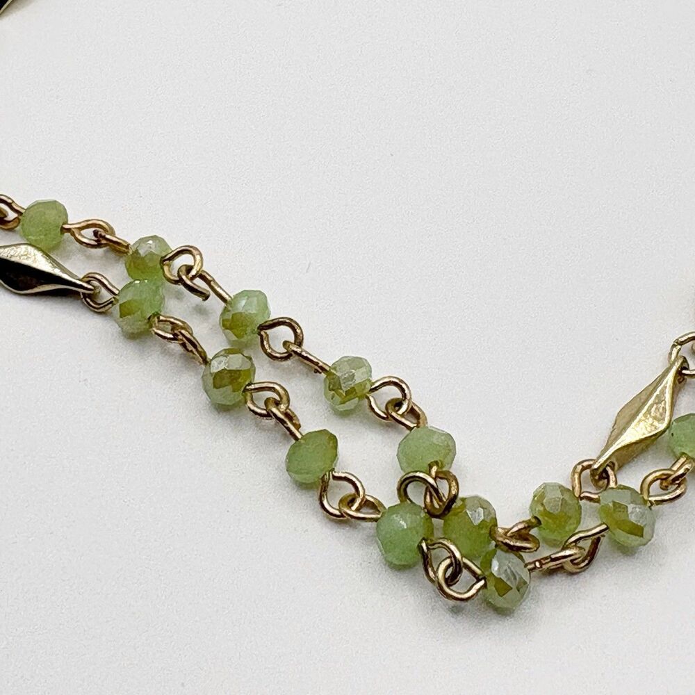 Charming Charlie Long Gold Tone and Light Green Bead Necklace